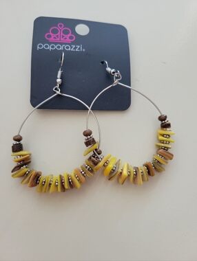 Paparazzi Yellow Beaded Hoop Earrings - Spring Stack
